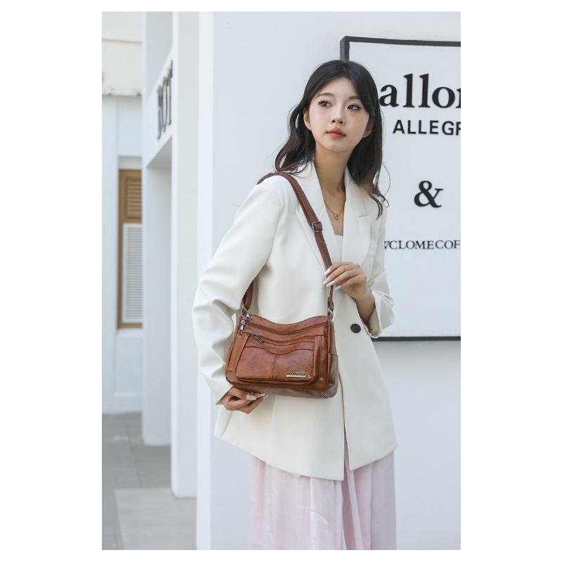 Simple PU Leather Multi Pocket Shoulder Bag