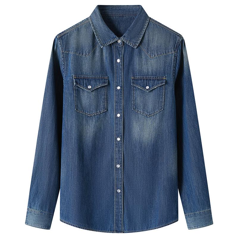 Women s Winter 2026 Retro Washed Denim Shirt Jacket - Loose Fit, Casual Hong Kong Style Outerwear L джинсовый синий