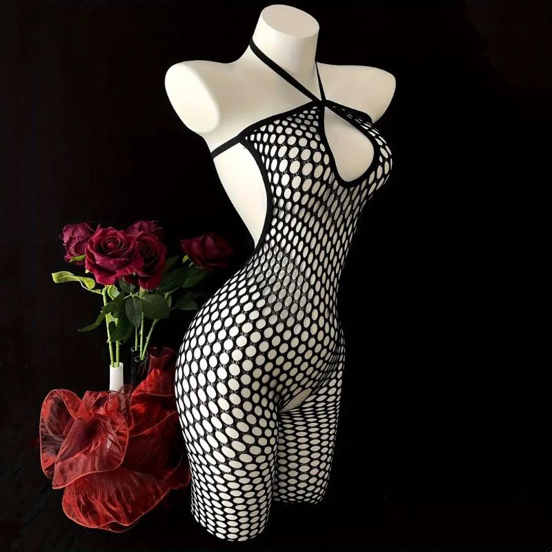 Large Size Sexy Lingerie Bodysuit, Women's Hollow Open-Back Transparent Strapless Bodysuit