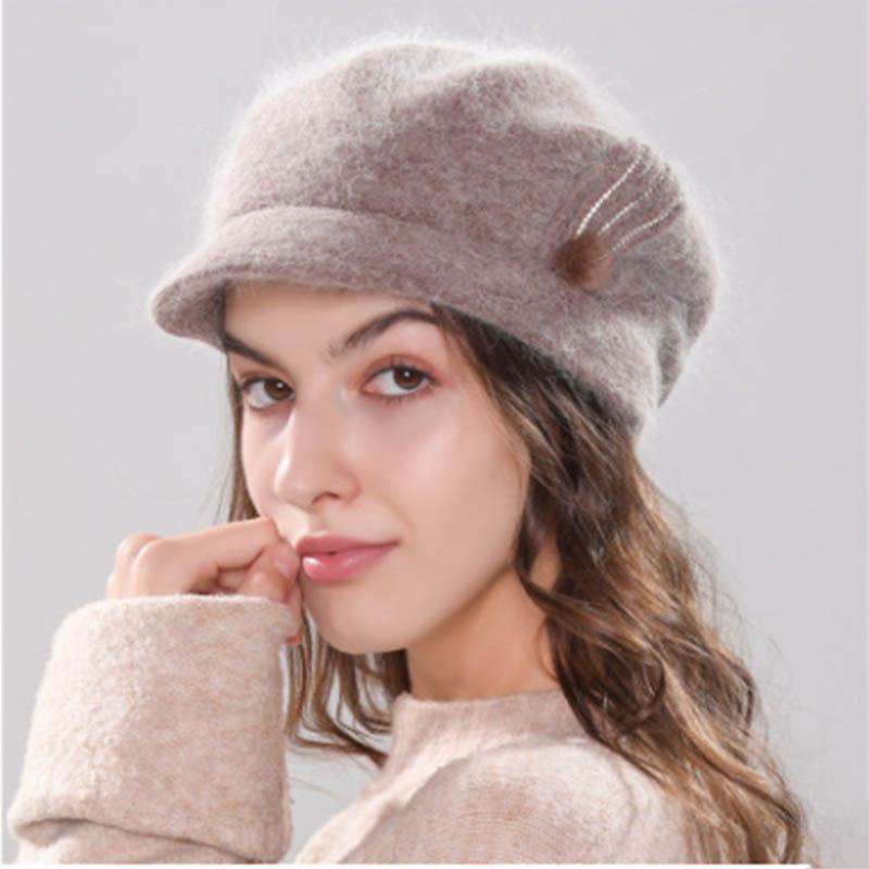 

Осенне-зимняя женская шляпа художника, теплый цилиндр из кроличьего меха с полями, берет, повседневная шляпа, модный берет One size