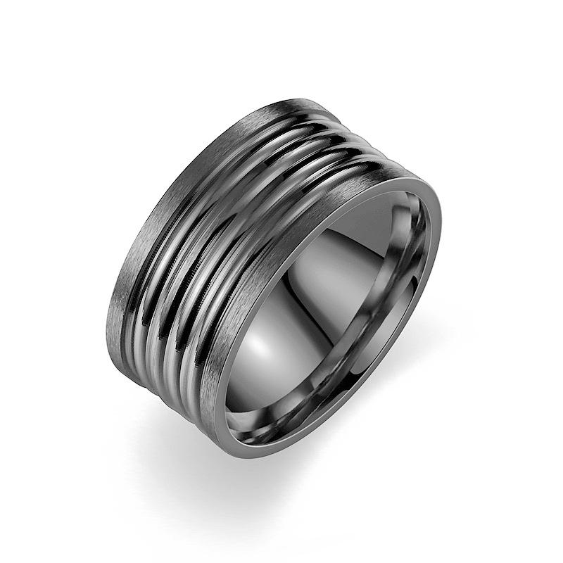 

Чоловіче модне мінімалістичне кільце з титанової сталі 10 мм з канавками та круглим дугоподібним профілем - європейський та американський стиль Size 11 чорний