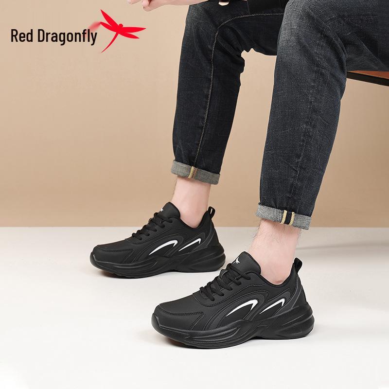 Red Dragonfly Men's Waterproof Height-Boosting Casual Sneakers - Non-Slip, All-Season Style with Thick Soles.