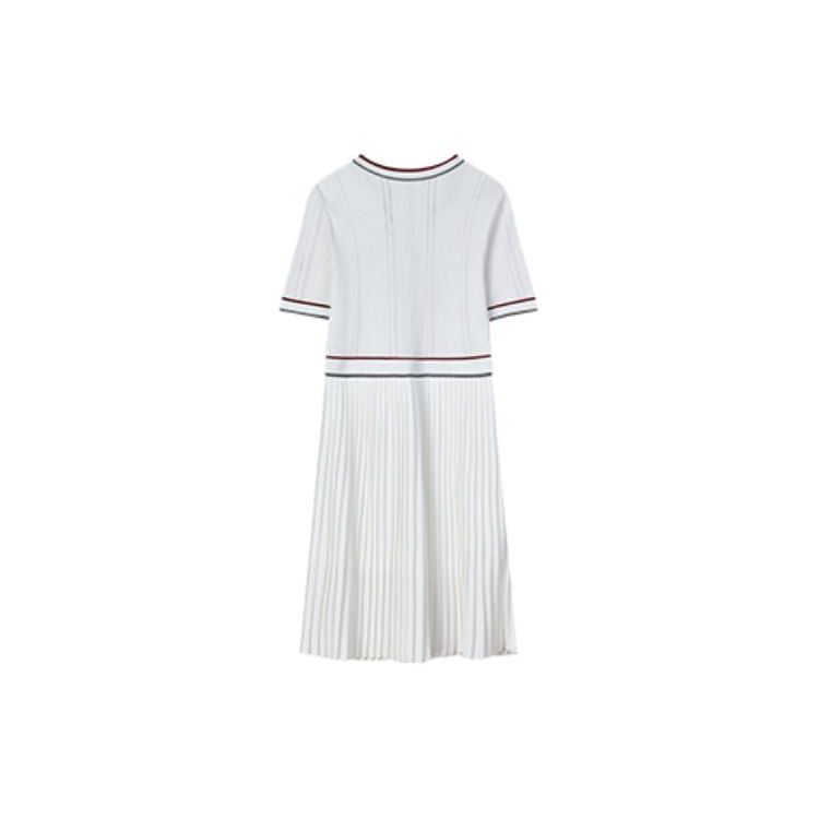 Fila Fitted V-Neck Pleated A-Line Dress Women Dresses White F11W221313F-WT