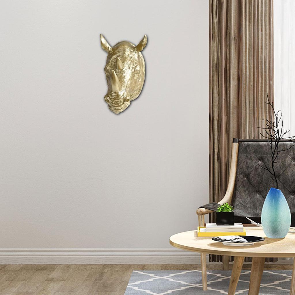 Rhino Head Wall Hanging Decor Animal Statue Office for Home Birthday Gift Hallway