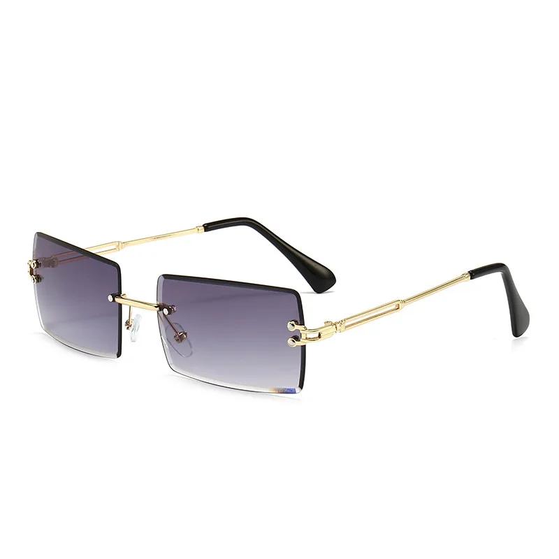Vintage Brown Square Sunglasses Woman Luxury Brand Small Rectangle Sun Glasses Female Gradient Mirror Rimless Oculos De Sol
