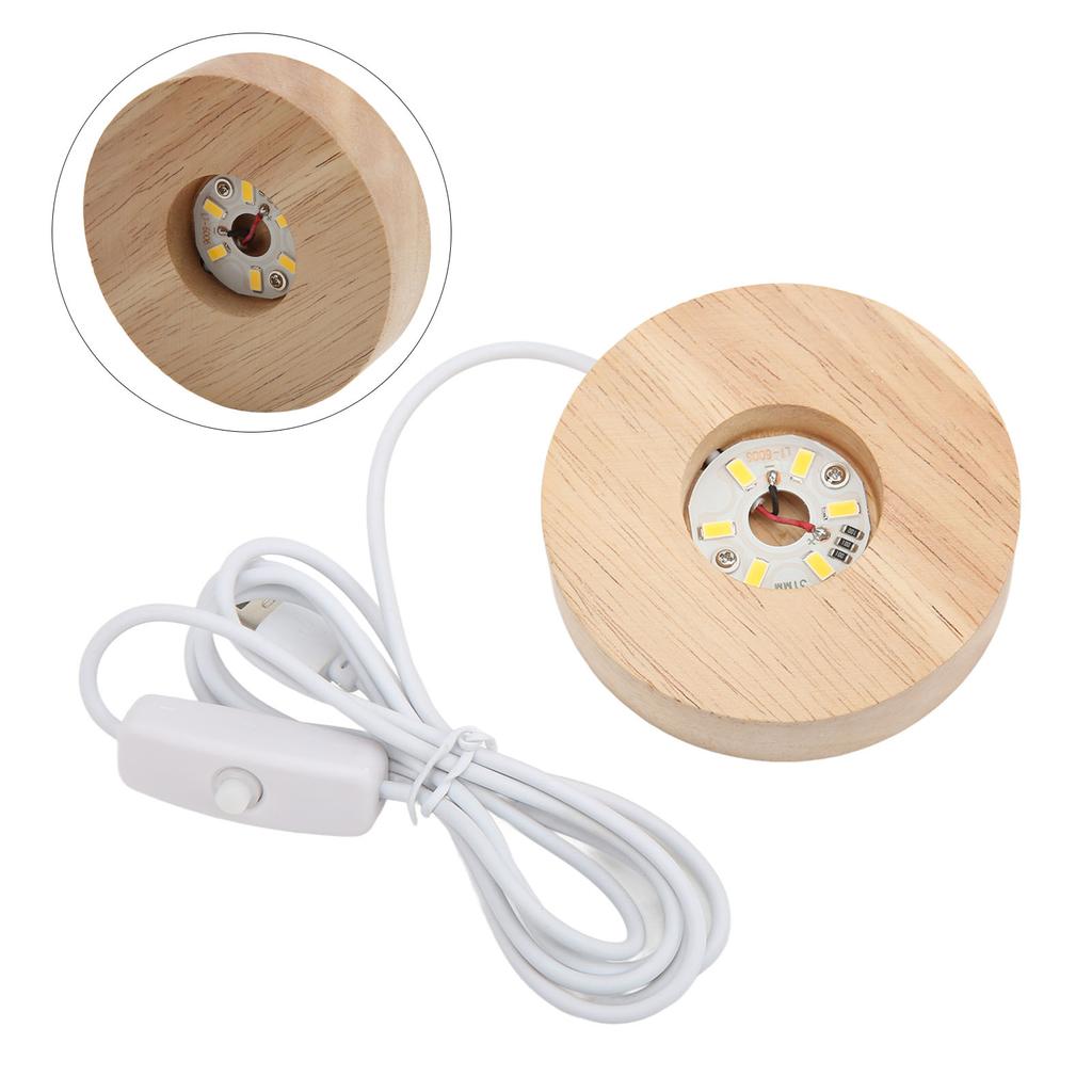 LED Light Base USB Interface Oak Wood Material Round 2cm 0.8in Thickness Glowing Decorative Display Lamp for Home 5V