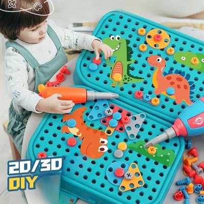 Kinderspielzeug Werkzeugkasten Elektrische Bohrmaschine Schraube Mutter 3D Puzzle Spielzeug Rollenspiel Reparaturkasten Bohren Montage Lernorientiert