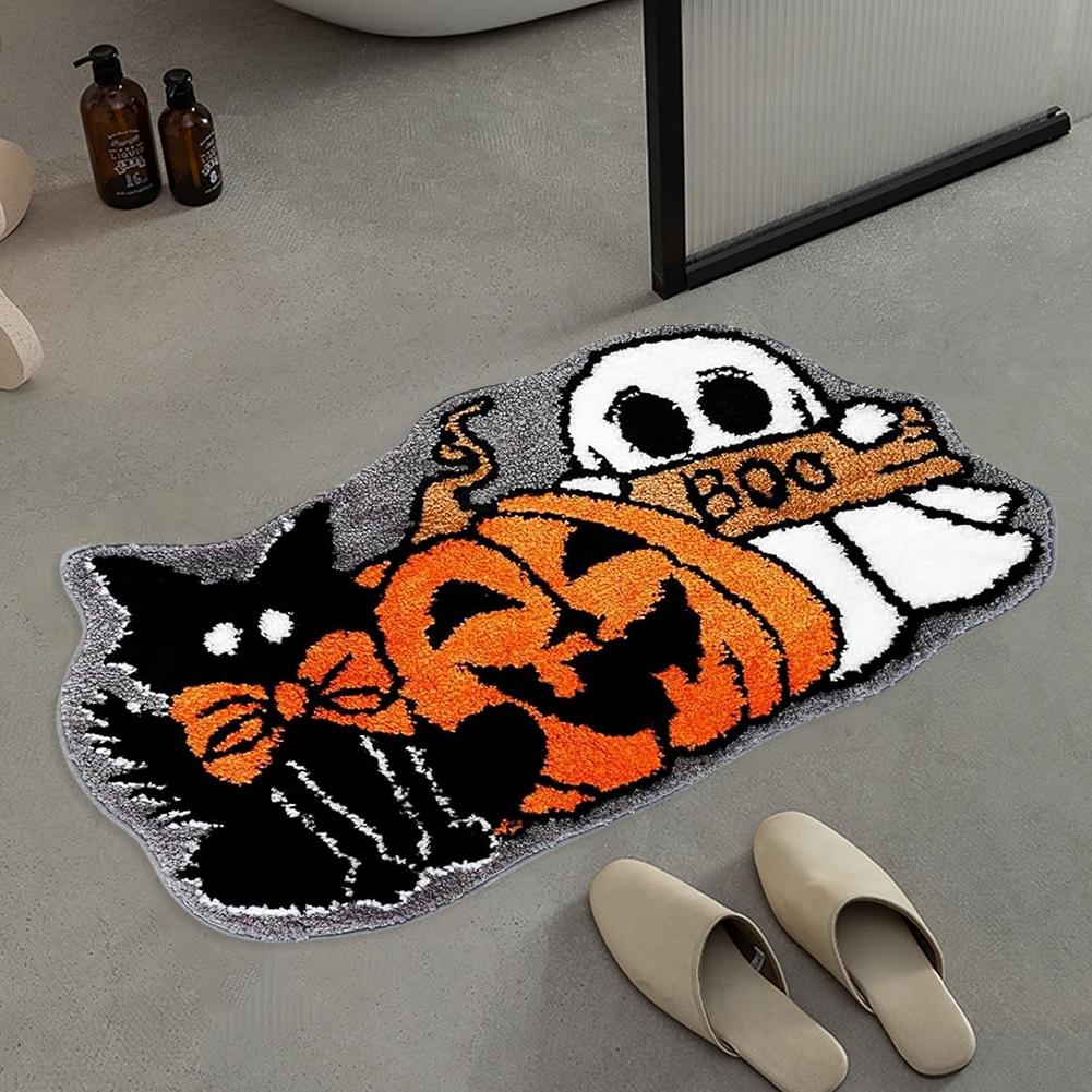 Halloween Ghost Pumpkin Cashmere Door Mat Absorbent Thickened Bathroom Carpet Bathroom Mat for Entrance Bedroom Kitchen Bathroom