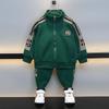 Boys' Trendy Fleece-Lined Zip-Up Cardigan & Pants Set for Autumn and Winter