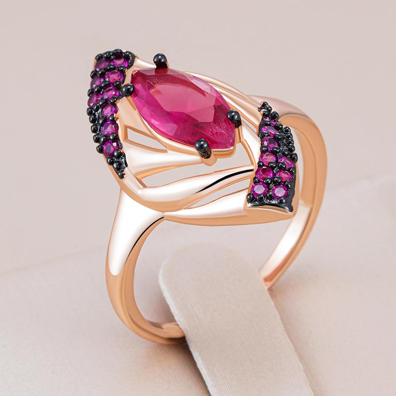 Shiny Red Natural Zircon Rings For Women Fashion Geometry  Rose Gold Color High Quality Daily Fine Vintage Jewelry
