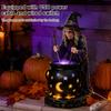 LED Witch Cauldron Light Halloween Statue with Glowing Cauldron, USB Powered Resin Black Lighted Lamp Pot Figurine Green/Purple for Party Home