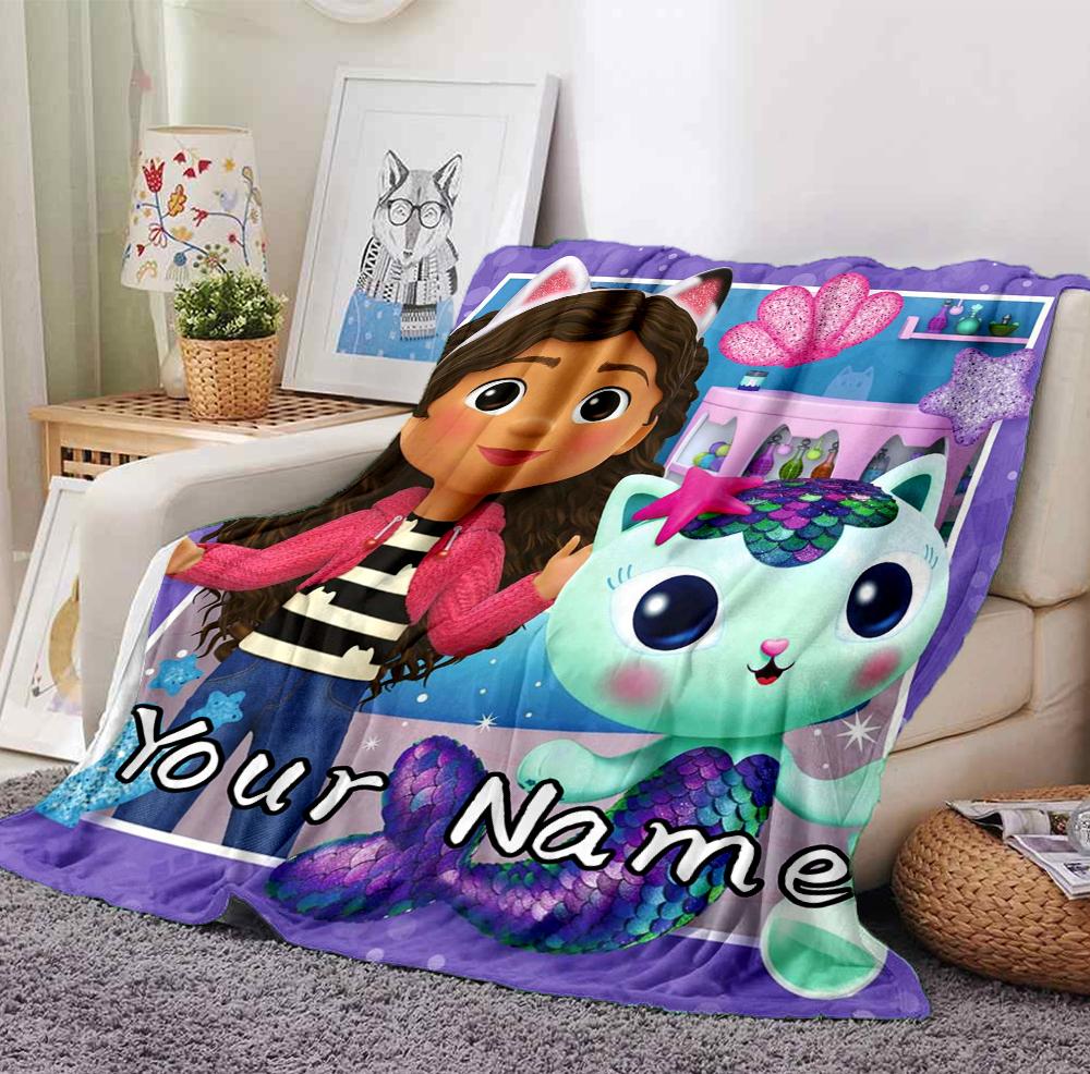 Custom Name Fairy Cat Dreams Flannel Blanket Throw Blanket Soft Warm Sofa Bed Home Decor Unique Gift