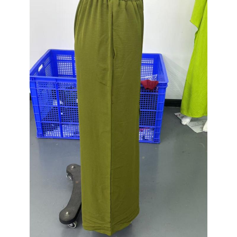New Women's Solid Color Floor-Length Wide Leg Pants, Elastic Waist with Drawstring, Casual Versatile Trousers for Spring Summer