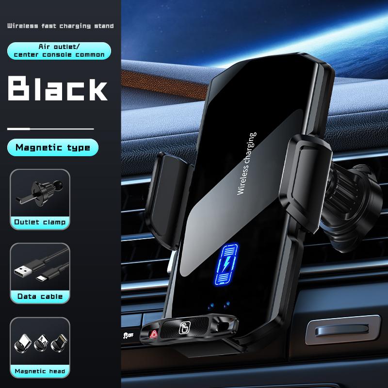 Bezdrátový držák telefonu do auta Stojan 15W Rychlé nabíjení Dotykové ovládání Držák telefonu do mřížky ventilace Panel z tvrzeného skla pro iPhone Android
