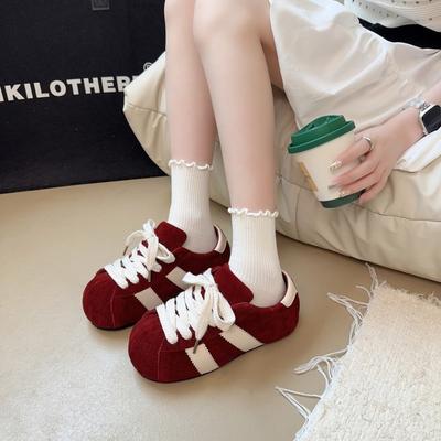 2025 nouvelles chaussures simples rétro françaises cuir souple grosse tête plateforme chaussures pour femmes daim bout rond lacets polyvalentes décontractées mode
