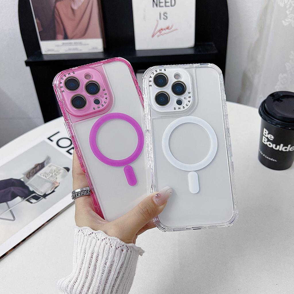 For iPhone 16 Pro Magnetic Case Clear Colorful Frame TPU+PC Phone Back Cover with Lens Film
