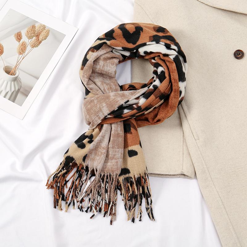Leopard Printed Cashmere Shawl Scarf For Womman Warm Tassel Shawls Fashion Long Wraps Thicken Pashmina Scarves Female Wraps