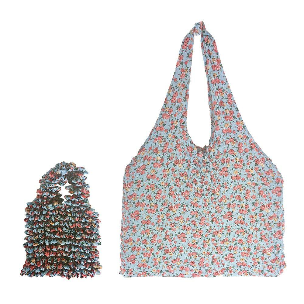 Elastic Handheld Shopping Bag Expansion Floral Paddy Bag Portable Foldable Stretch Bag  Snack