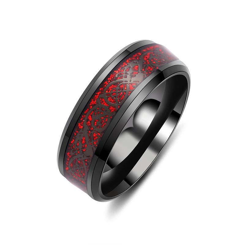 Bague pour homme à bord biseauté en forme de dragon européen et américain - Acier inoxydable au titane
