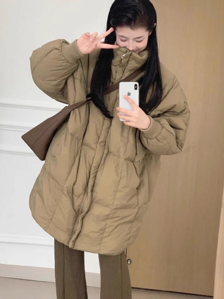 New down padded clothes women's winter medium and long padded jackets loose over the knee thickened padded jackets trendy