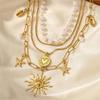 Multi Layer Necklace Pendant Neck Chain Jewelry with Sunflower Starfish And Pearls Accent For Daily Wear & Party Look