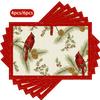 11.81*17.72inch Red Frame Polka Dot Pine Branch Pine Cone Holly Leaves Berries Red Bird Christmas Placemats of 4/6 Suitable for Kitchen Dining Tab