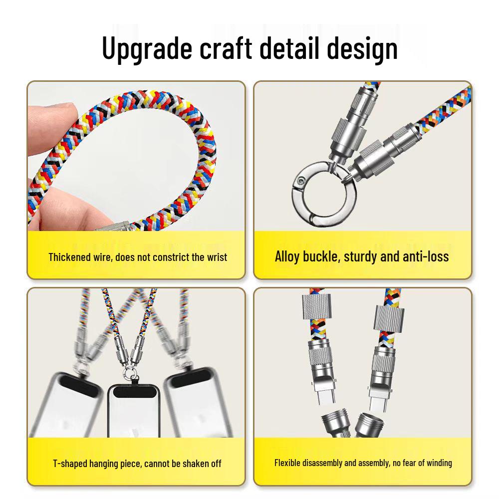 2-in-1 Mobile Phone Lanyard: Braided PD60W Fast Charging & Data Cable, Type-C