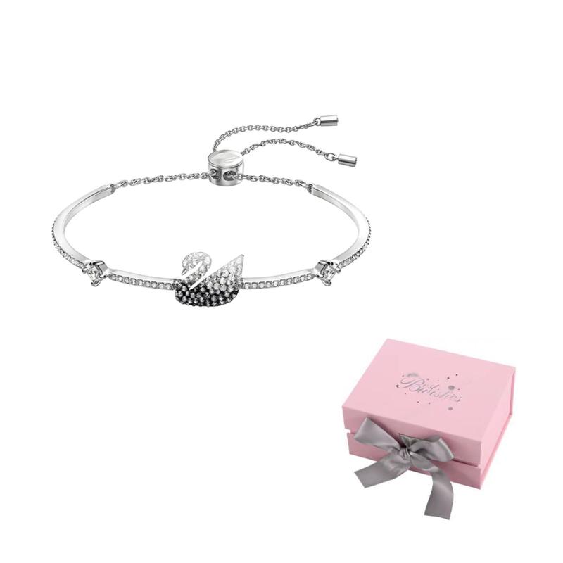 Swarovski Swan Faux Crystal Stone Bangles Womens F-Pink bow gift box белый