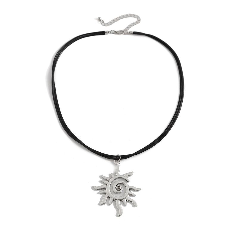 

Fashion Spiral Leather Women s Retro Hip Hop SUNFLOWER Pendant Silver