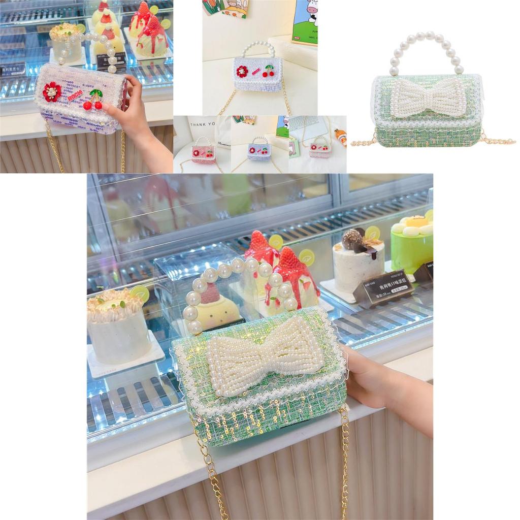 Adorable Children's Princess Pearl Mini Shoulder Bag With Cartoon Bow Design