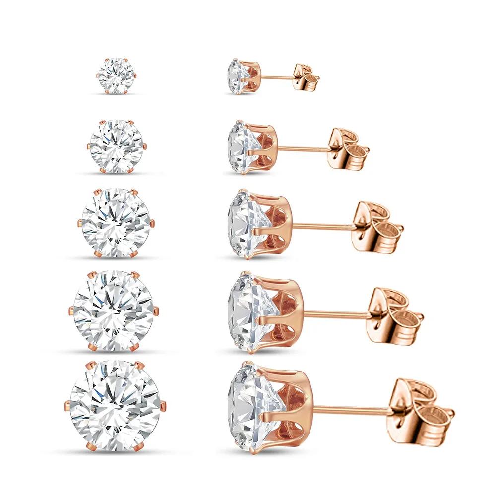 5 Pairs Zircon Stud Earrings Set For Women Men Fashion Gold  Color Earring Unisex Ear Piercings Jewelry Gift
