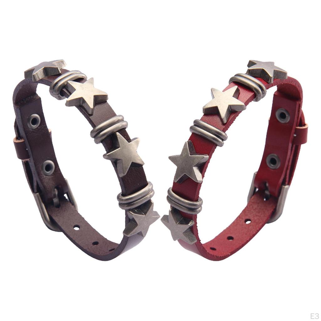Star PU Leather Bracelet Goth Alloy Punk Adjustable Gift Fashion Buckle Clasp Wide Thick Accessories