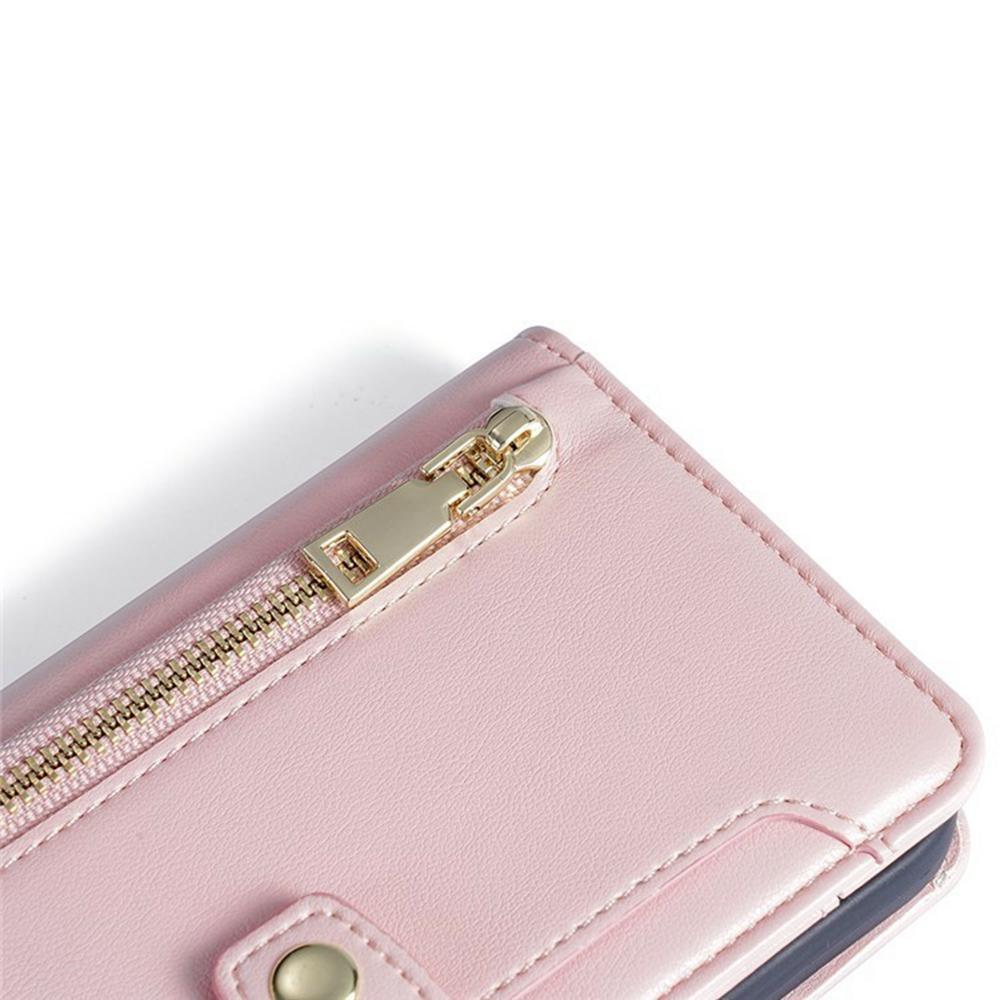 For Itel A50C Leather Case Zipper Pocket Wallet Phone Cover with 2 Straps