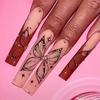 Long French Style Butterfly Nail Tips With Glitter Rhinestones - Press-On Nails Women Gel Adhesive Jelly Glue Options