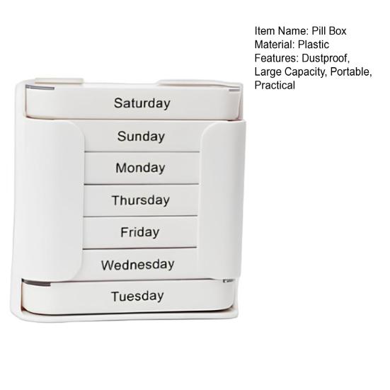 Extra Large Weekly Pill Organizer Medicine Box Compact Design Portable 7-Day Slots Pill Container Travel Separate Pill Case