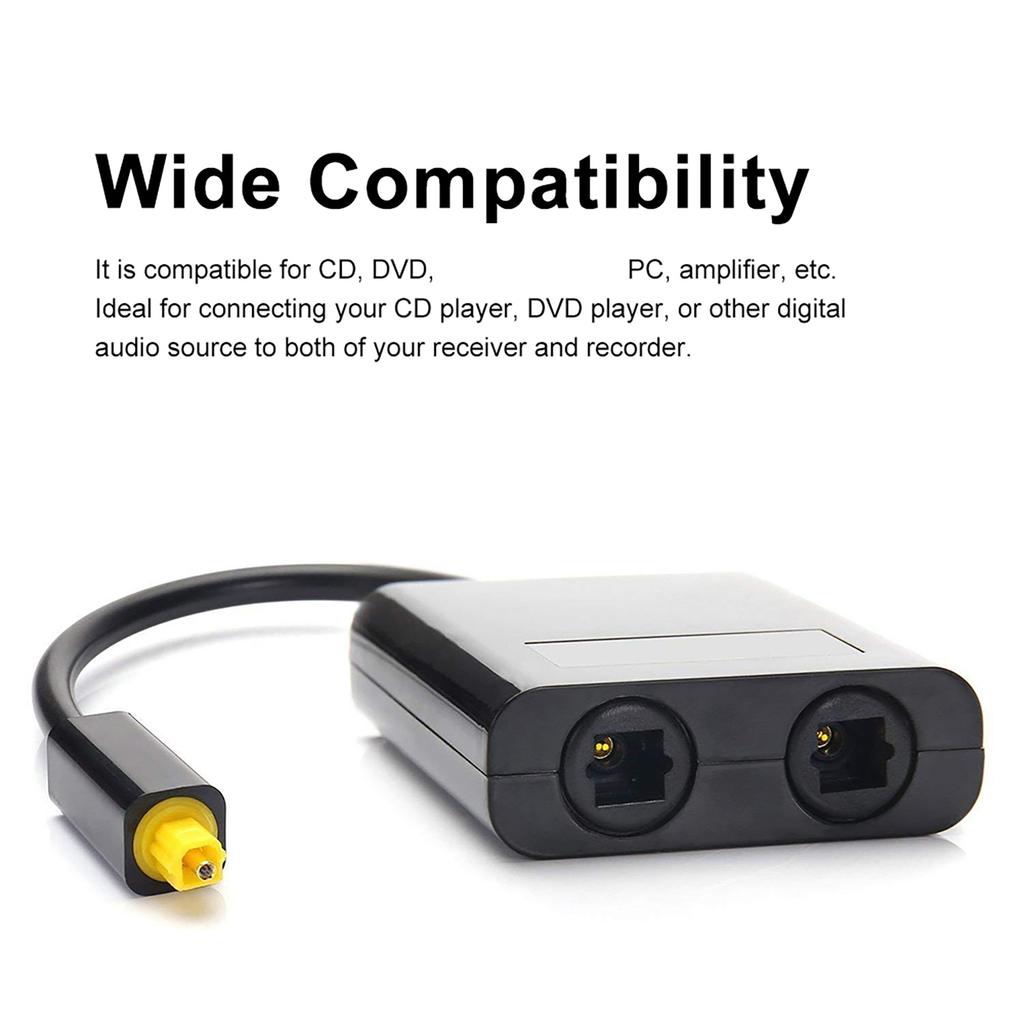 Digital Toslink Fiber Optical Splitter 1 In 2 Out Audio Adapter Compatible for CD DVD Amplifier TV PS3 XBox360 with 1