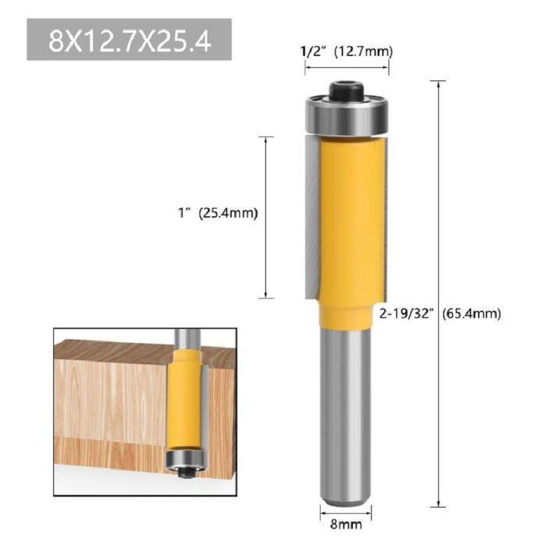 

Фреза кромочна з хвостовиком 8 мм з підшипником для шаблону по дереву, пазова фреза з карбіду вольфраму 8*12.7*25.4 жовтий