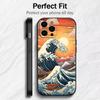 Japanese Ukiyo-e Waves Parinting Phone Case For iPhone17,16,15,14,13,12 Plus,Max Soft Silicone Black Cover