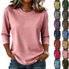Top Casual de Algodón para Mujer, Corte Holgado, Cuello Redondo, Manga 3/4, para Uso Diario