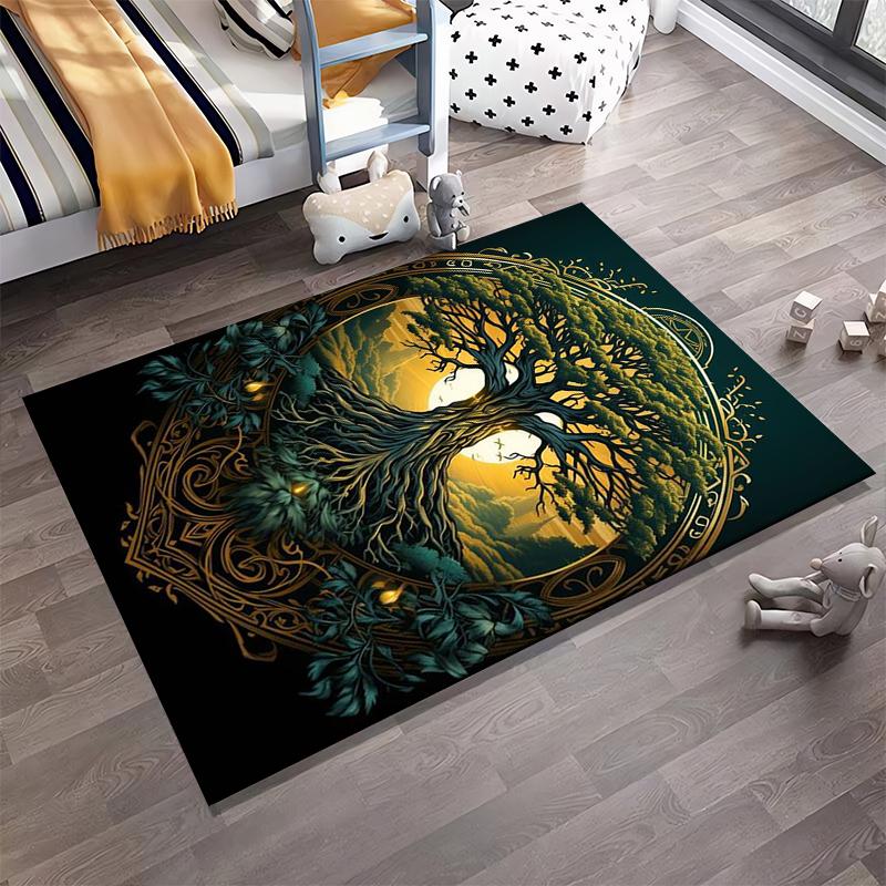 "Tree of Life Carpet with Golden Glow and Nature Art Design Print" Suitable for use as an anti-slip for living room bedroom sofas
