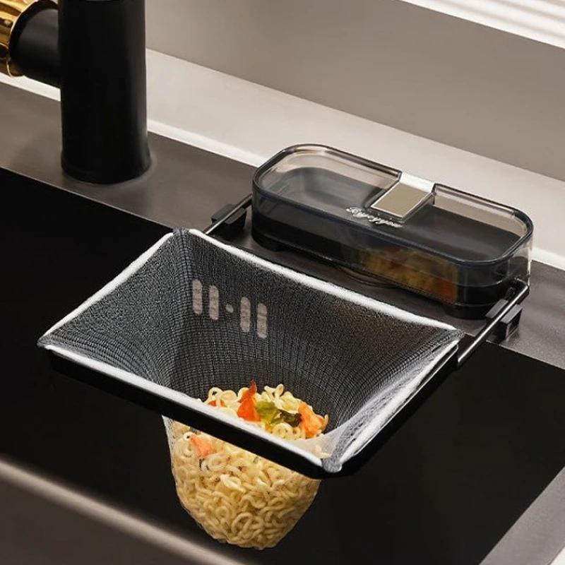 1pc Kitchen Sink Filter Drainage Rack With 50pcs Fiter Mesh Foldable Trash Strainer Holder Garbage Net Shelf For Sink Accessory