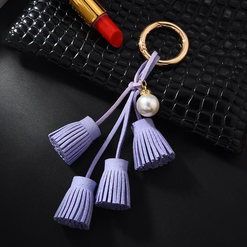 Korean Velvet Tassel Keychain Leather Tassel Pearl Pendant Car Ornaments Female Key Chain Plush Bag Pendant