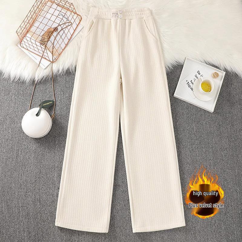 Petite Women's Fleece-Lined Chenille Pants: Autumn/Winter Collection, Straight Narrow Leg, Sizes XS.