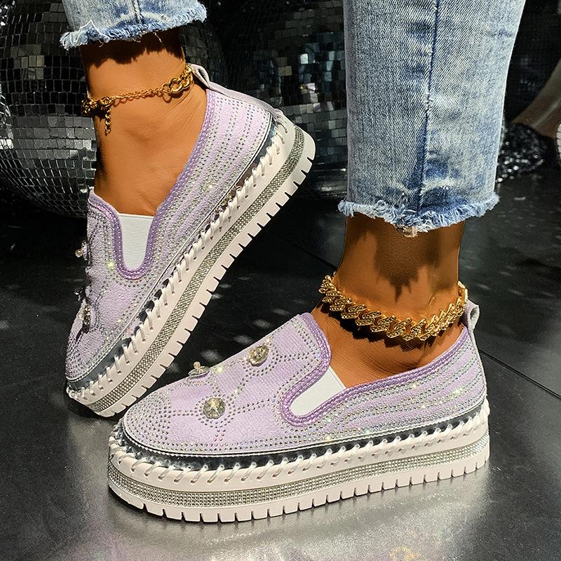 Fashion Large Shiny Crystal Decor Casual Shoes Woman Plus Size Thick Sole Non Slip Flats Mujer Women's Light Comfort Platform Loafers