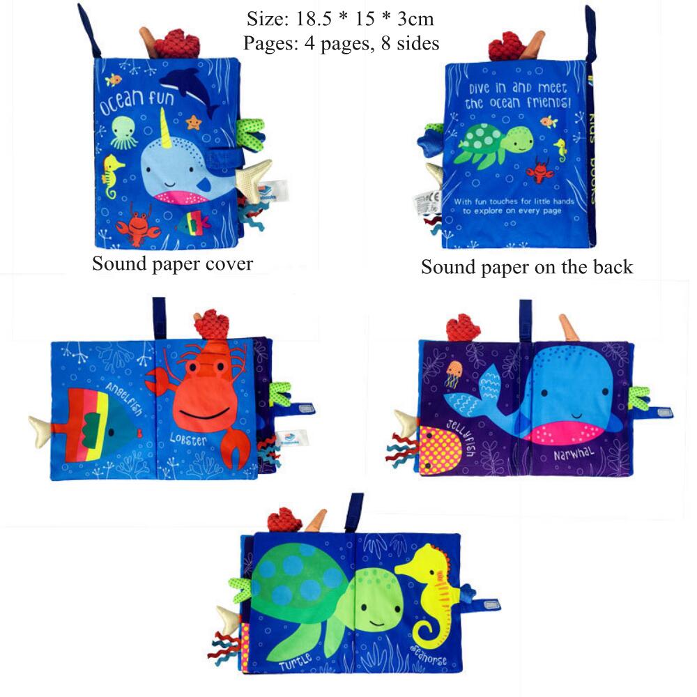 0-36M Baby Early Learning Toy Tail Cloth Book Parent-child Interactive Sound Paper Puzzle Cloth Book Rattle
