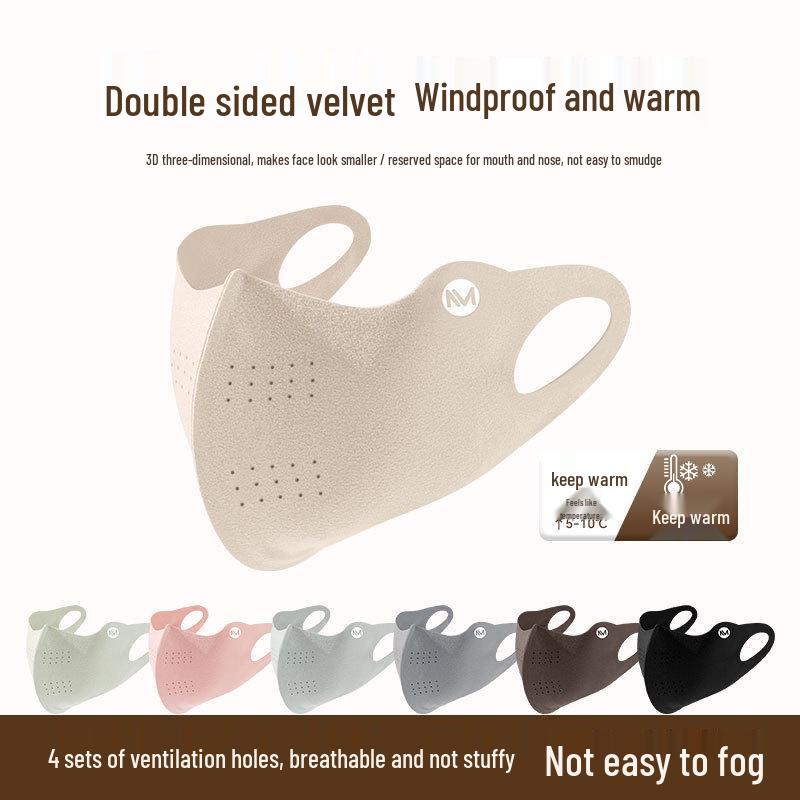 Windproof 3D Stereo Warm Mask: Double-Sided Fleece, Makeup-Safe, Washable for Autumn & Winter Cold Protection.