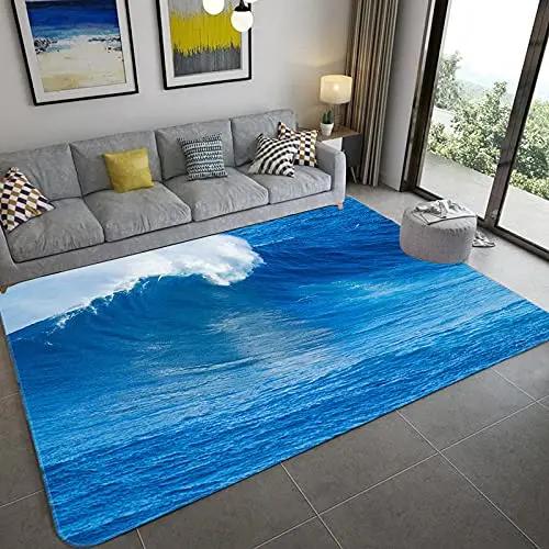 Japanese Ocean Wave Carpet Ukiyo-E Nautical Area Rug Cherry Blossoms Mount Fuji Floor Mat Red Sun Gold Sky Mats Home Doormat