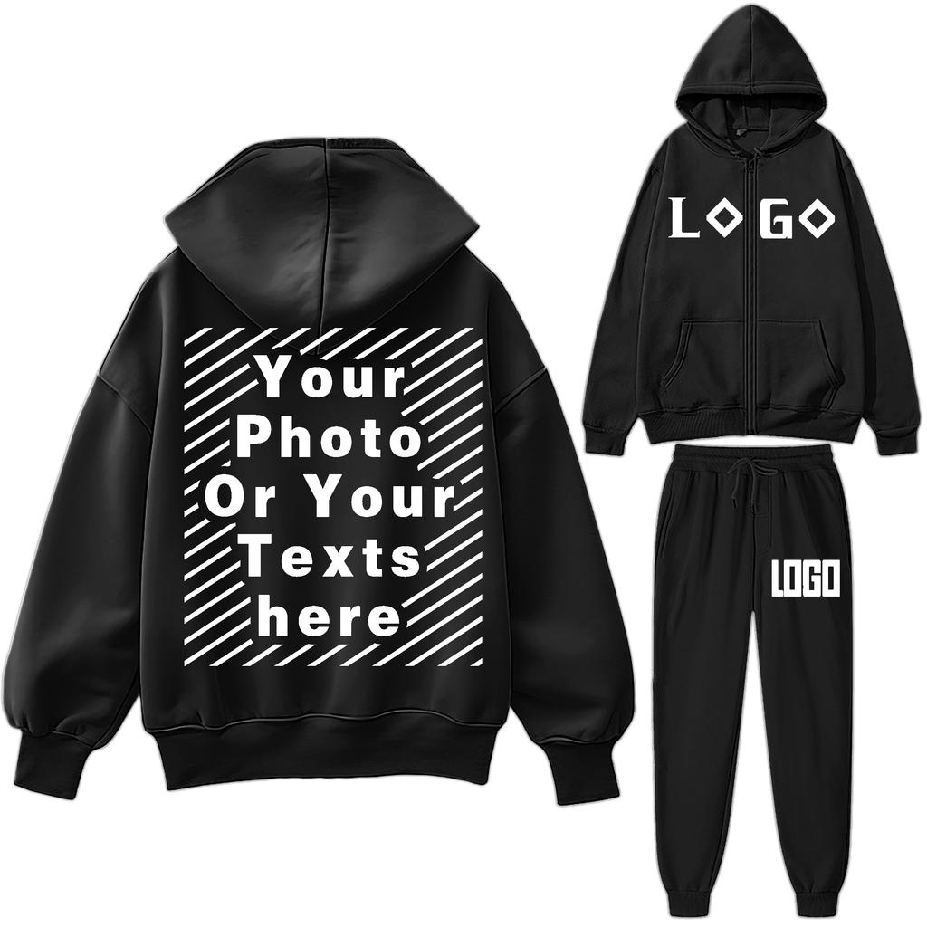DIY16 Customize Your LOGO Tracksuit Suit Autumn Fashion Warm Hoodie Sweatshirts Two Pieces Oversized Solid Casual Hoody Pullovers