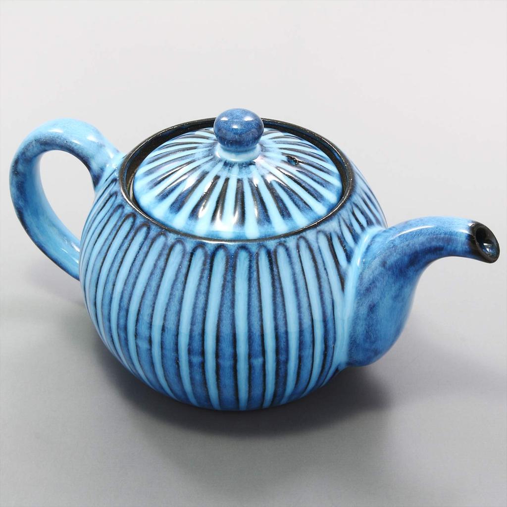 Hamato Hasami Ware Rizaemon Kiln Blue Carved Teapot (with Tea Strainer) 391071