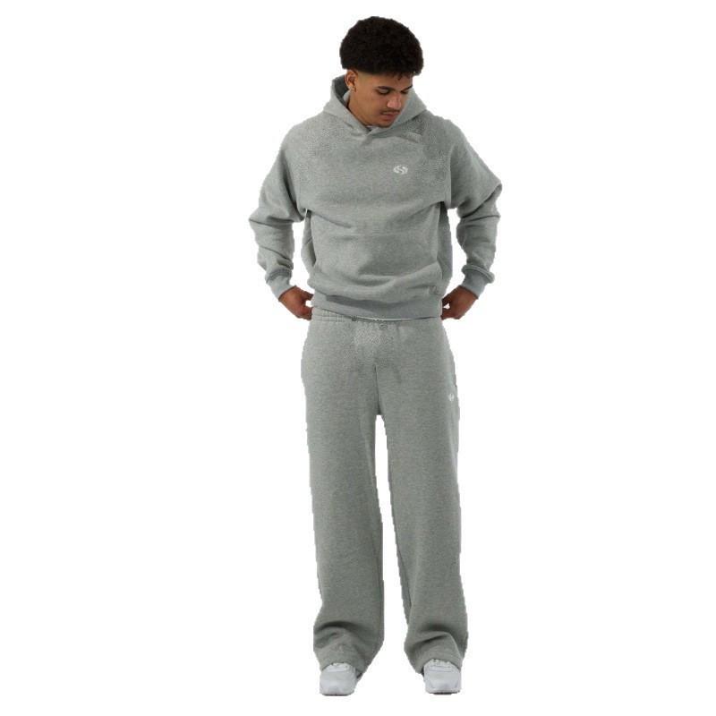 Set Felpa con Cappuccio Casual Ricamata Stile Americano e Pantaloni a Gamba Larga per Coppie
